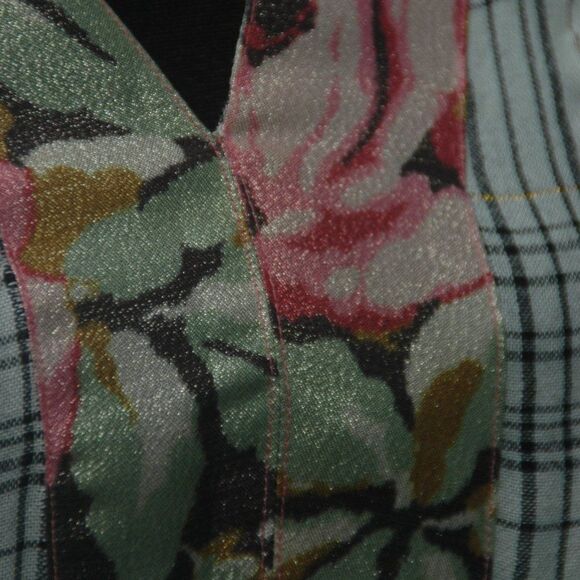 Anthropologie XSP Sparkly Floral Neckline Plaid Blouse NEW - Picture 5 of 7